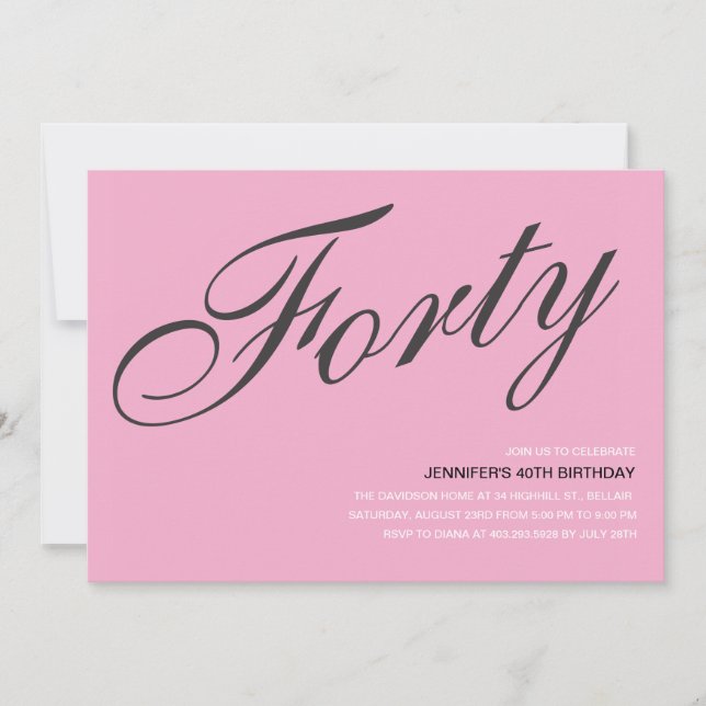 Black and Pink 40th Birthday Invitations (Front)