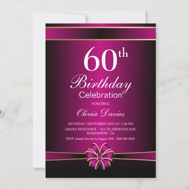 Black and Pink 60th Birthday Celebration Invitation (Front)