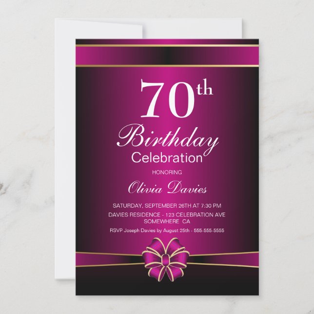Black and Pink 70th Birthday Celebration Invitation (Front)