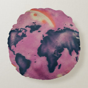 Black and pink abstract art round cushion