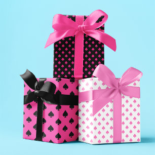 Black and Pink Ace of Spades Pattern Modern Wrapping Paper Sheet