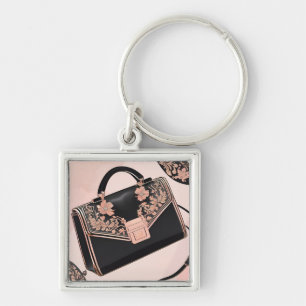 Black and pink AI art Key Ring