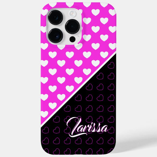 Black And Pink And White Hearts Name Template Case-Mate iPhone Case (Back)