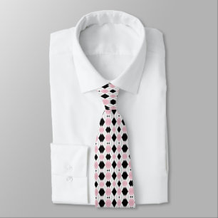 Black And Pink Argyle Pattern Tie