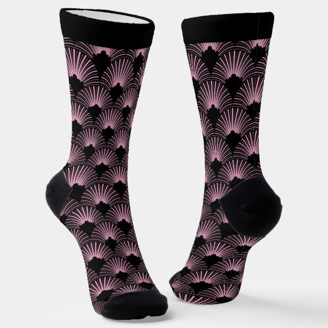 Black and pink Art Deco pattern Socks (Angled)