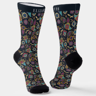 Black and Pink Blue Yellow Paisley Pattern Socks