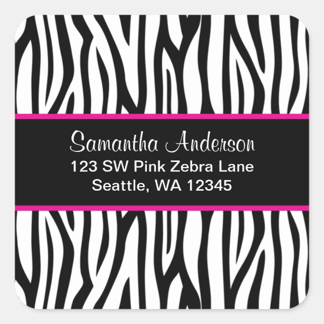 Black and Pink Blue Zebra Custom Address Label (Front)