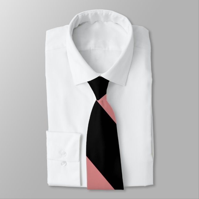 Black and Pink Broad University Stripe Tie (Tied)
