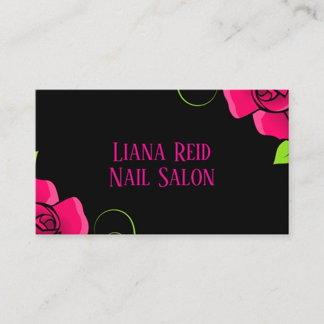 Black and pink business card with flowers (Front)