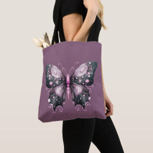 Black and Pink Butterfly Halloween Tote Bag