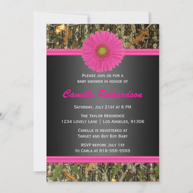Black and Pink, Camo, Girl Baby Shower Invitation (Front)