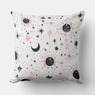 Black and Pink Celestial Sun Moon Stars Cushion