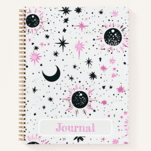 Black and Pink Celestial Sun Moon Stars Journal