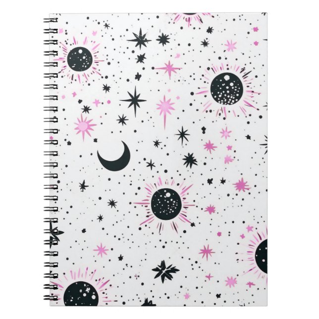 Black and Pink Celestial Sun Moon Stars Notebook (Front)