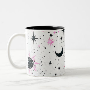 Black and Pink Celestial Sun Moon Stars Two-Tone Coffee Mug