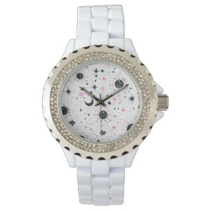 Black and Pink Celestial Sun Moon Stars Watch