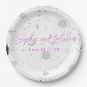 Black and Pink Celestial Wedding Paper Plate