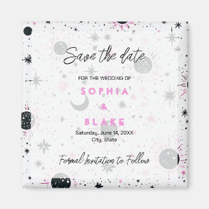 Black and Pink Celestial Wedding Save the Date Magnet