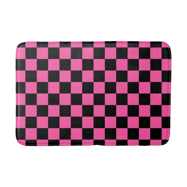 Black and pink checkerboard pattern bath mat (Front)