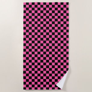 Black and pink checkerboard pattern beach towel