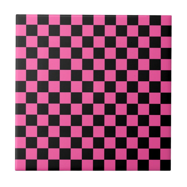 Black and pink checkerboard pattern ceramic tile (Front)
