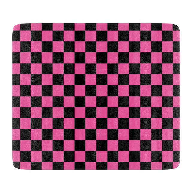 Black and pink checkerboard pattern cutting board (Front)