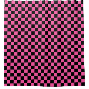 Black and pink checkerboard pattern shower curtain