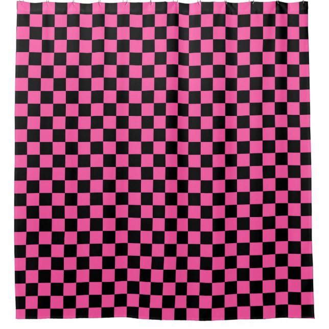 Black and pink checkerboard pattern shower curtain (Front)