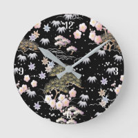 Black and Pink Cherry Blossom Floral Modern Asian