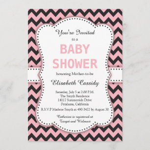 Black and Pink Chevron, Baby Shower Invitation