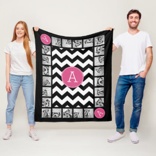 Black and Pink Chevrons Custom Monogram Fleece Blanket