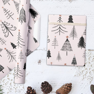 Black and Pink Christmas Tree Wrapping Paper