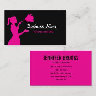 Black and Pink Cleaning Service Housekeeper Maid Business Card