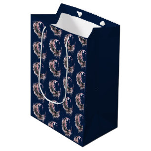 Black and Pink Crescent Moon Pattern Halloween Medium Gift Bag