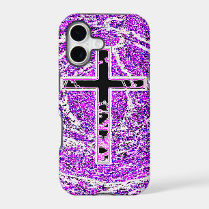 BLACK AND PINK CROSS WITH PURPLE BACKGROUND