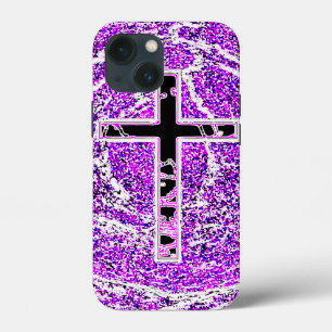 BLACK AND PINK CROSS WITH PURPLE BACKGROUND iPhone 13 MINI CASE