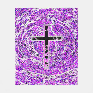 BLACK AND PINK CROSS WITH PURPLE BACKGROUND FLEECE BLANKET