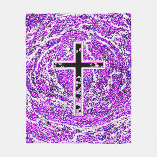 BLACK AND PINK CROSS WITH PURPLE BACKGROUND FLEECE BLANKET