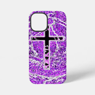 BLACK AND PINK CROSS WITH PURPLE BACKGROUND iPhone 12 MINI CASE