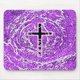 BLACK AND PINK CROSS WITH PURPLE BACKGROUND MOUSE PAD