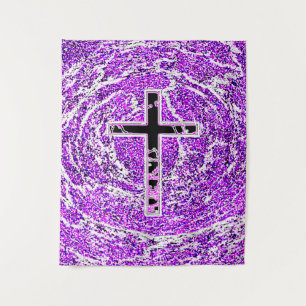 BLACK AND PINK CROSS WITH PURPLE BACKGROUND TAPESTRY
