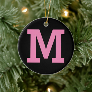 Black and Pink Custom Large Initial  Letter Solid Ceramic Ornament