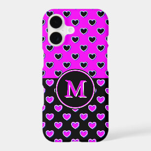 Black And Pink Custom Monogram Hearts Pattern