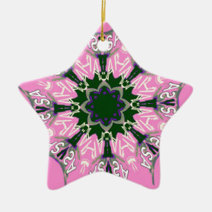 Black and Pink Cute Floral Fashion Motif Monogram Ceramic Ornament