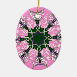 Black and Pink Cute Floral Fashion Motif Monogram Ceramic Tree Decoration