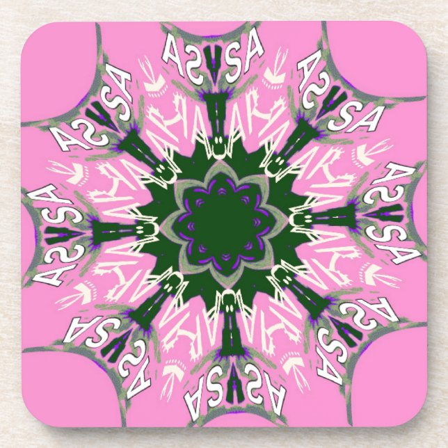 Black and Pink Cute Floral Fashion Motif Monogram  Coaster (Front)