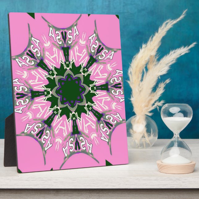 Black and Pink Cute Floral Fashion Motif Monogram  Plaque (Side)