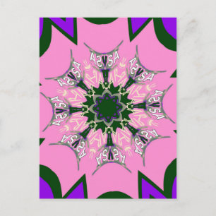 Black and Pink Cute Floral Fashion Motif Monogram Postcard