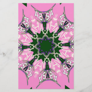 Black and Pink Cute Floral Fashion Motif Monogram Stationery