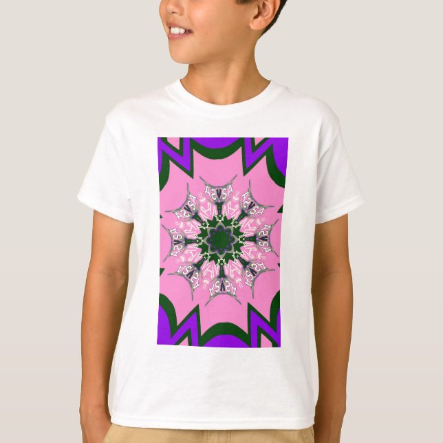 Black and Pink Cute Floral Fashion Motif Monogram  T-Shirt (Front)